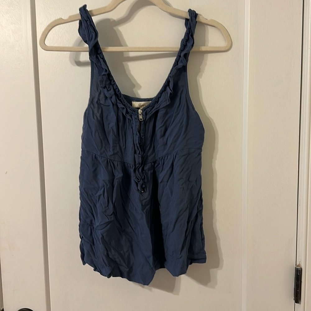 Denim Blue Tank Top With Zip and Ruffles!